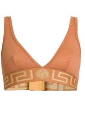 Authentic NWT Versace Tan Medusa Logo-Trim Triangle Bralette
